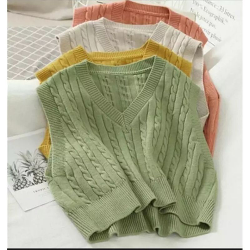 VEST - ROMPI CABLE BAJU WANITA PREMIUM - RAJUT TEBAL OUTERWEAR Cable Knit Vest Rompi Rajut Premium