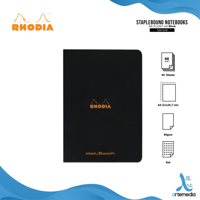 

(BISA COD) Buku Catatan Rhodia A4 Staplebound Coated Card Cover Notebook - DOT GRID BLACK