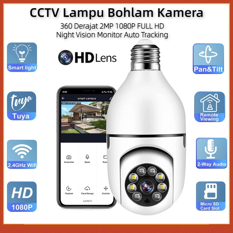 CCTV Lampu Bohlam Kamera Lampu CCTV IP Camera Wireless Wifi 360 Derajat V380 Pro 2MP 1080P FULL HD Night Vision Monitor Auto Tracking