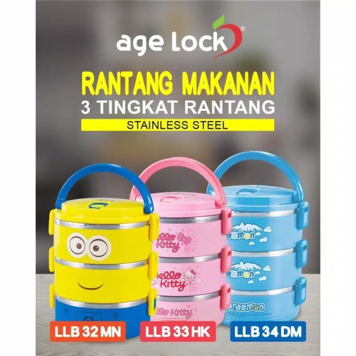 Rantang Makanan Karakter Age Lock Rantangan 3 Tingkat - Hello Kitty Doraemon Minion
