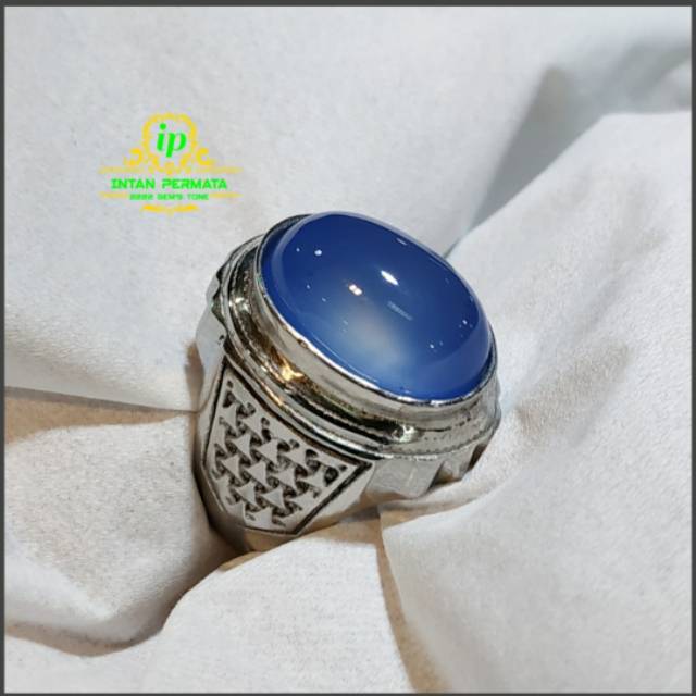 CINCIN BATU AKIK BIRU LANGIT ASLI  NATURAL TINGAL PAKAI