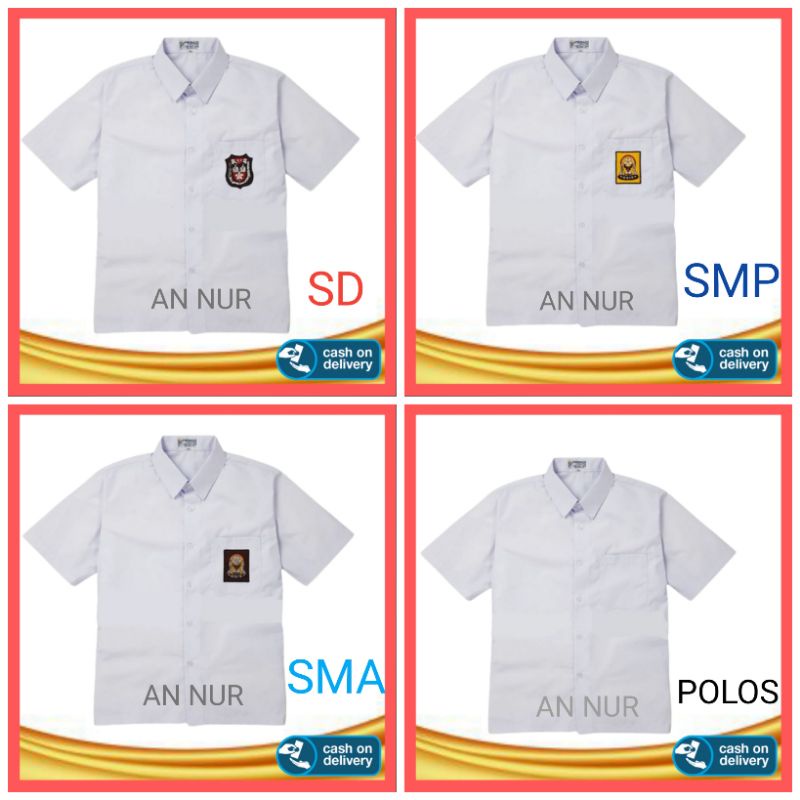 BAJU KEMEJA SERAGAM SEKOLAH SD SMP SMA PUTIH LENGAN PENDEK HEM POLOS