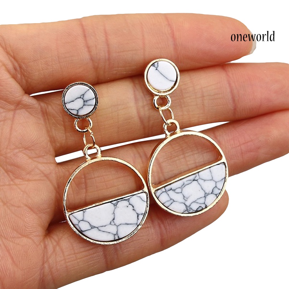 OW# Fashion Women Marble Grain Round Geometric Dangle Ear Stud Earrings Jewelry Gift