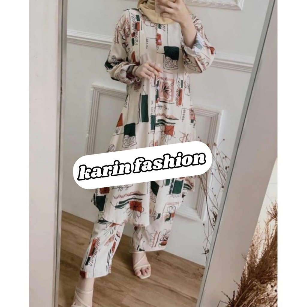 ONE SET LONG TUNIK AYULIA // SETELAN WANITA LONG TUNIK TERBARU // SETELAN LONG TUNIK KANCING AKTIF