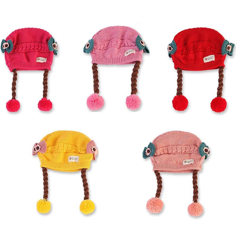 ~COD~ DO-P19-21 Topi Anak Perempuan Rambut Kepang / Topi Bayi Kupluk Imut Lucu Baby Hat Wig Impor-3