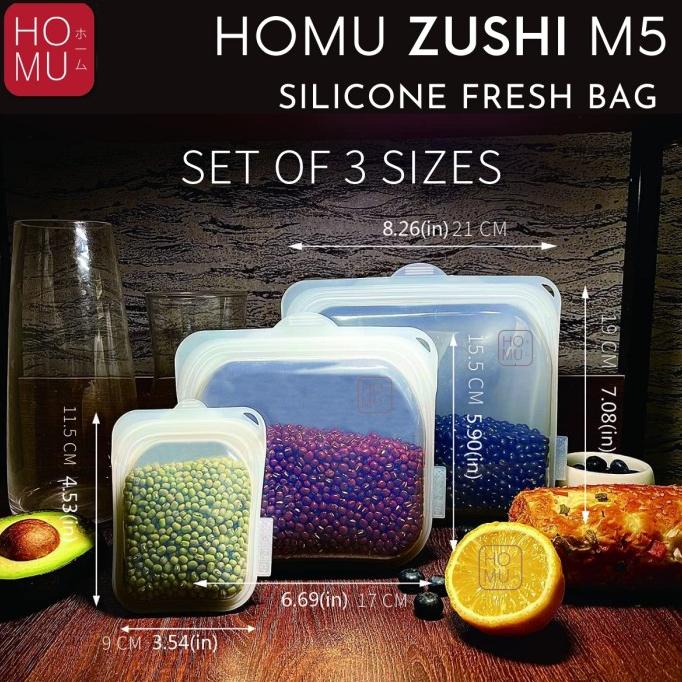 HOMU ZUSHI M5 3PCS SILICONE STANDING POUCH BAG KANTONG SILIKON ZIPLOCK