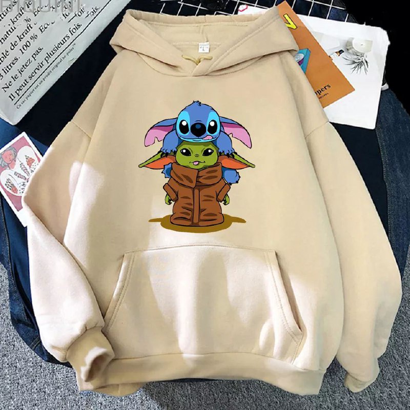 Sweater Hoodie Jumper Basic Anime Stitch Wanita Sweter Hodie Cream Animasi Karakter Kartun Jepang Sw