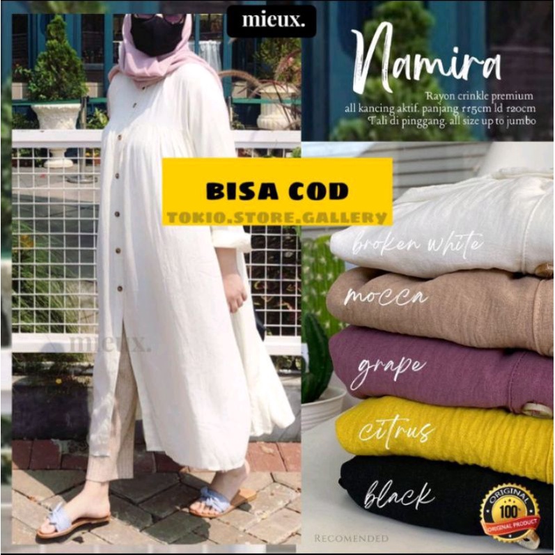 Namira tunik panjang jumbo motif basic polos bahan cringkle HQ tebal adem original mieux