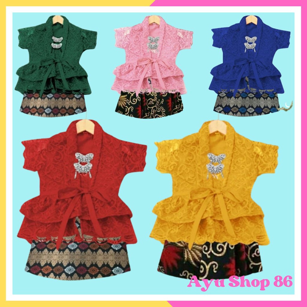 ST Baju Setelan Kebaya Brukat Rok Batik Lulu 2in1 Anak Perempuan Usia 3 4 5 Tahun Pesta Natal Ultah 
