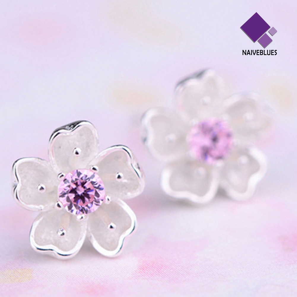 Anting Stud Desain Bunga Sakura Gaya Elegan Untuk Pesta