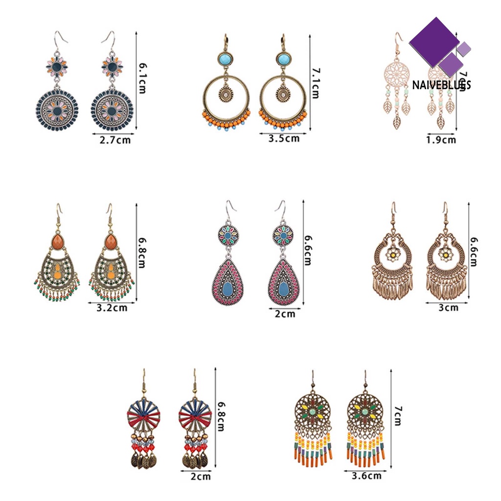 1 Pasang Anting Kait Gantung Wanita Desain Hollow Hias Manik-Manik Multi Warna Gaya Bohemian Untuk Pesta