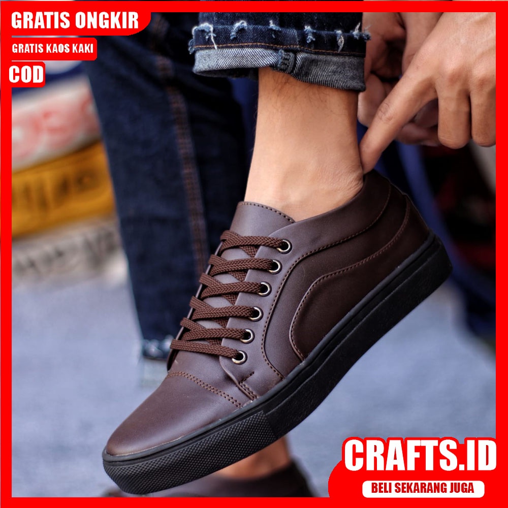 CRAFTS X BOAS Sepatu Kasual Pria Kulit Syntetic Premium Sepatu Pria Casual Sepatu Kasual Cowok/Cowo Kerja Kuliah Semi Formal Gaya Santai Keren Termurah