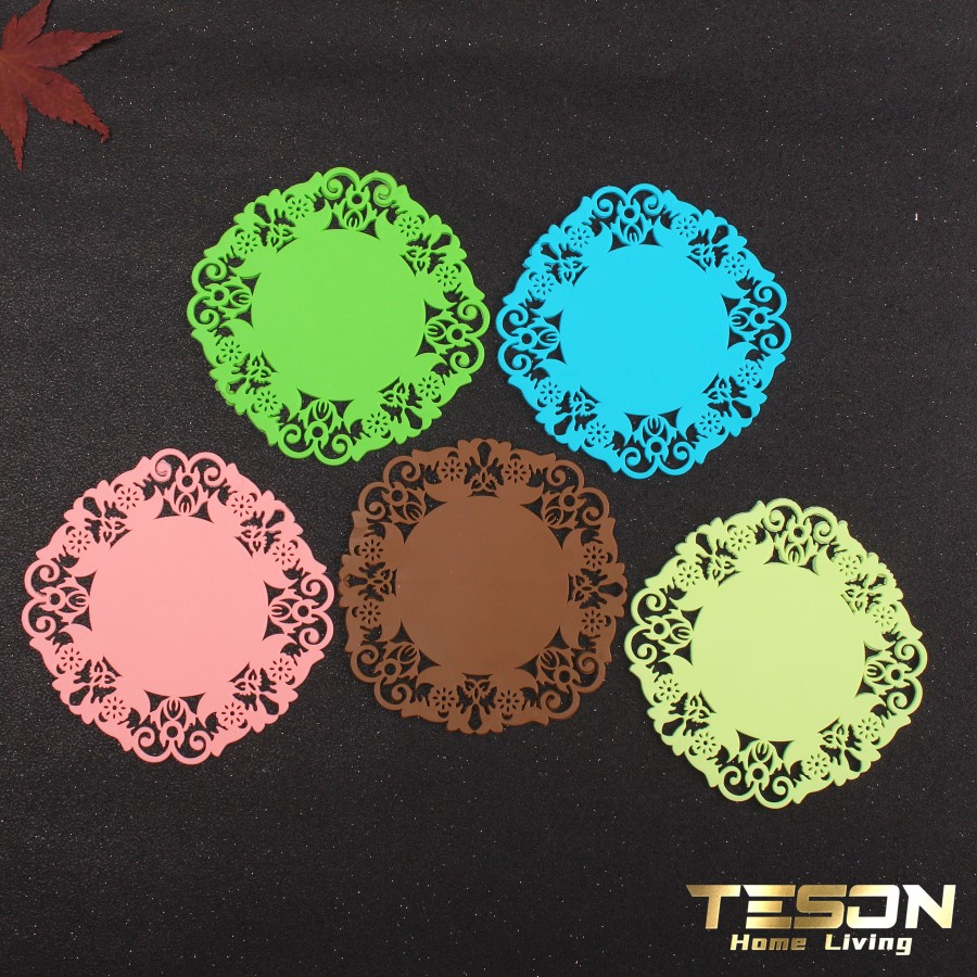 Tatakan Alas Silikon Renda Floral Coaster Gelas Panci Anti Tahan Panas