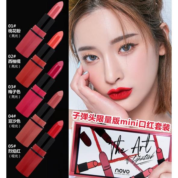 [COD] NOVO 5in1 Pelembab Pemerah Bibir Lipstik Mini Pelembab Waterproof The Art Of Lipstick Natural &amp; Vivid - 1 box isi 5pcs Warna