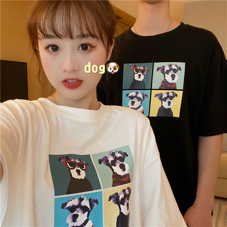 [littlecrab] Kaos Oversize Doggy Couple Teman Pacar T-shirt Oversize Puzzle Anjing Lucu Korean Style