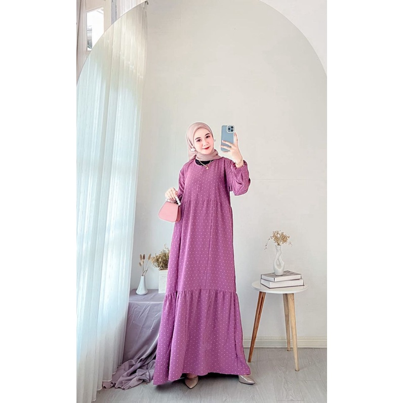 Anggi Gamis Wanita Crinkle Uragiri Premium Dress Wanita Lengan Panjang Karet Susun Baju Wanita Muslim Kekinian LD 170 cm