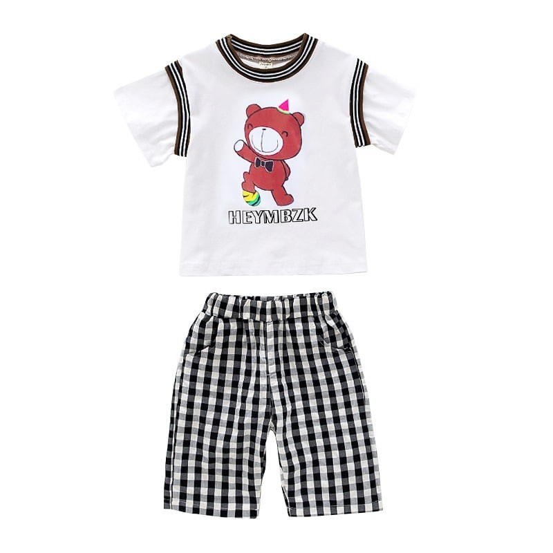 Promo !! Setelan baju anak cewek - setelan hey chess bear happy import uk 1-5thn DOMINAN SIZE 80