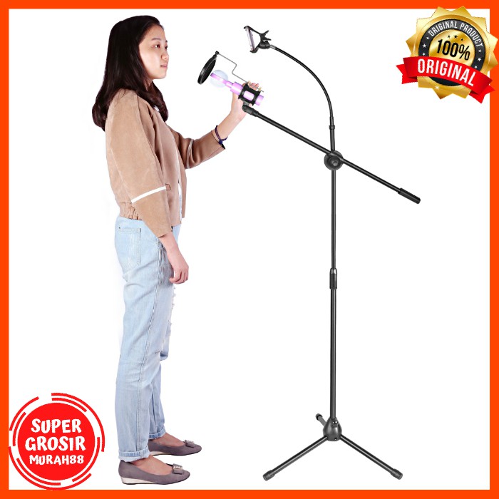 Stand Microphone TaffSTUDIO dengan Holder Smartphone 360 - Black