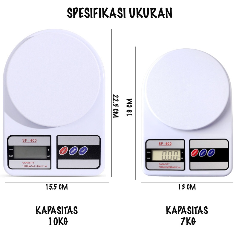[HKL] TIMBANGAN DAPUR DIGITAL KAPASITAN 7 KG 10 KG / TIMBANGAN KUE / KITCHEN SCALE SF-400 FREE BATERAI