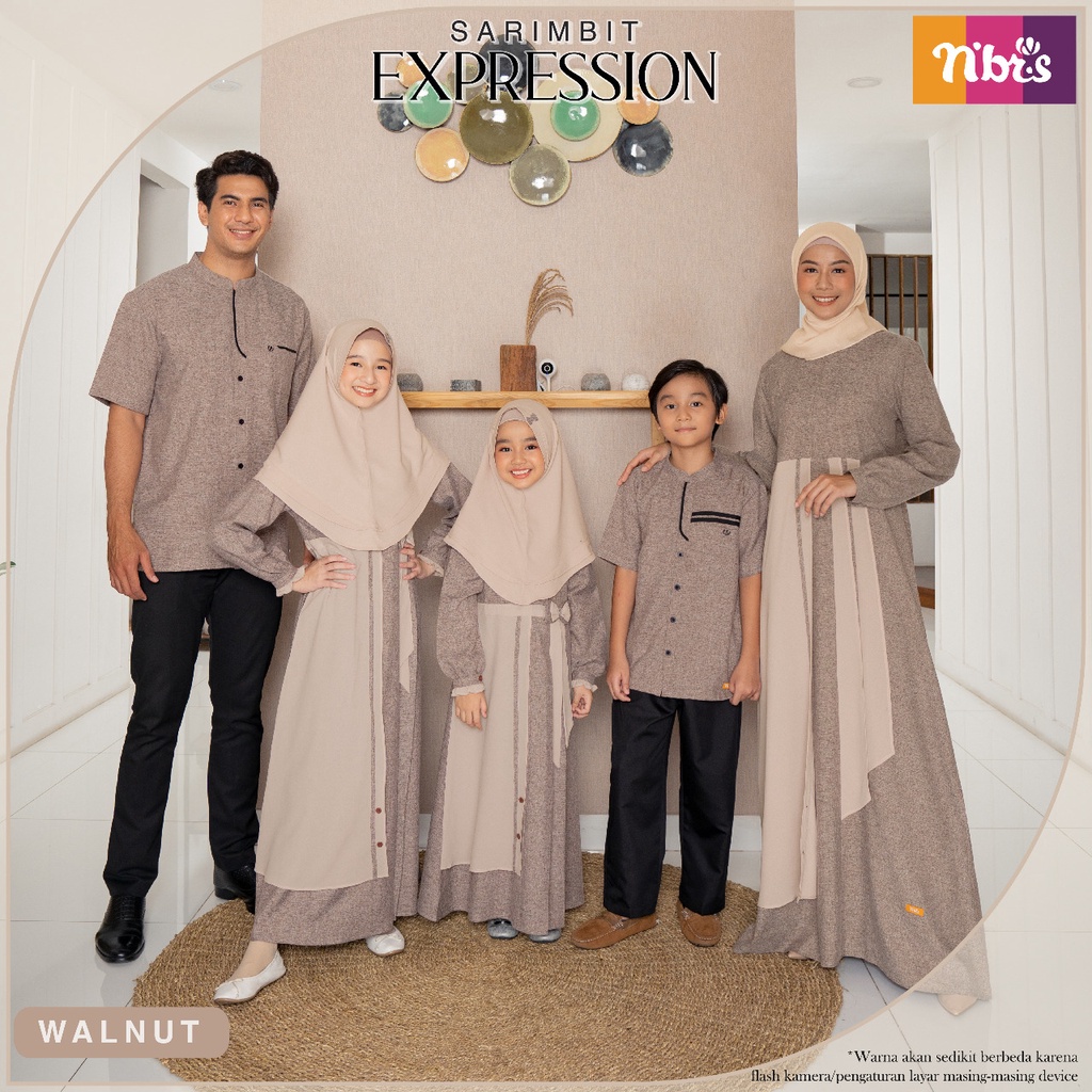 Nibras Sarimbit EXPRESSION WALNUT  Baju Muslim NBRS Couple Seragam Lebaran Keluarga Terbaru 2022
