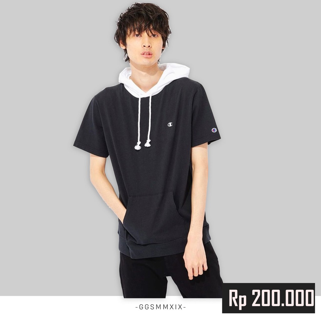 Hoodie Champion Original Short Sleeved Black | Hoodie Original Champion Hitam Terbaru | Champion Ori