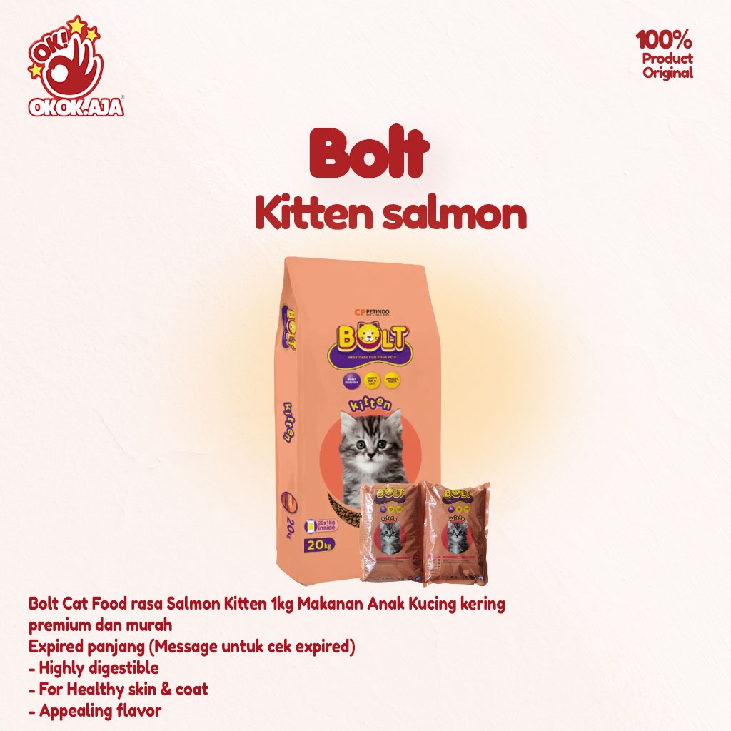 Makanan anak kucing kering premium murah BOLT Kitten rasa Salmon 20kg khusus GRAB GOSEND