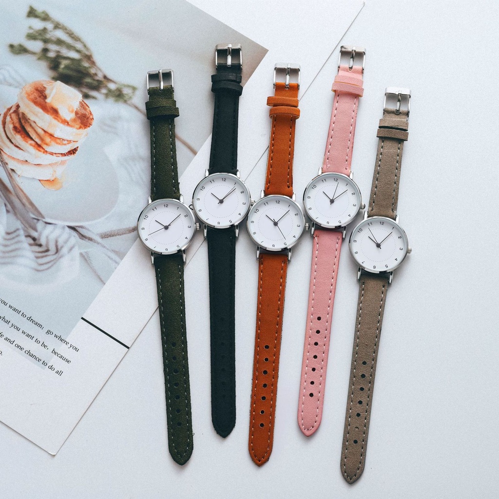 BAJ Jam Tangan Quartz Strap Rubber PU Analog Casual Gaya Retro Wanita Bulat Angka Watch Korean Fashion Balok RM051