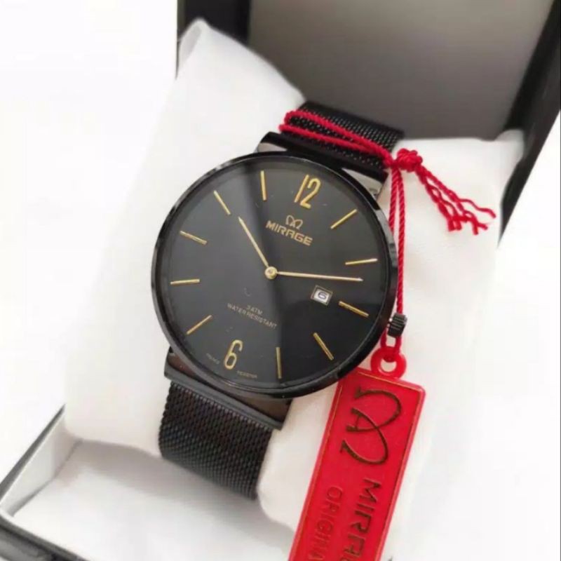 jam tangan pria;MIRAGE M8624BRP-M rantai pasir 2jarum~ORIGINAL WATER RESISTANT~TGL~STAINLESS