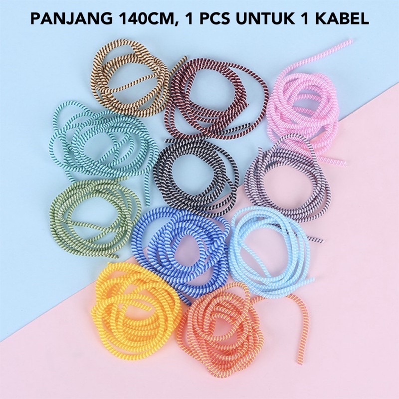 TERMURAH DI SHOPEE/ 1.4 M REAL / 1 KABEL CUKUP 1 PCS / PELINDUNG KABEL CHARGER SPIRAL PROTECTOR DATA CABLE 3 WARNA - WARNI