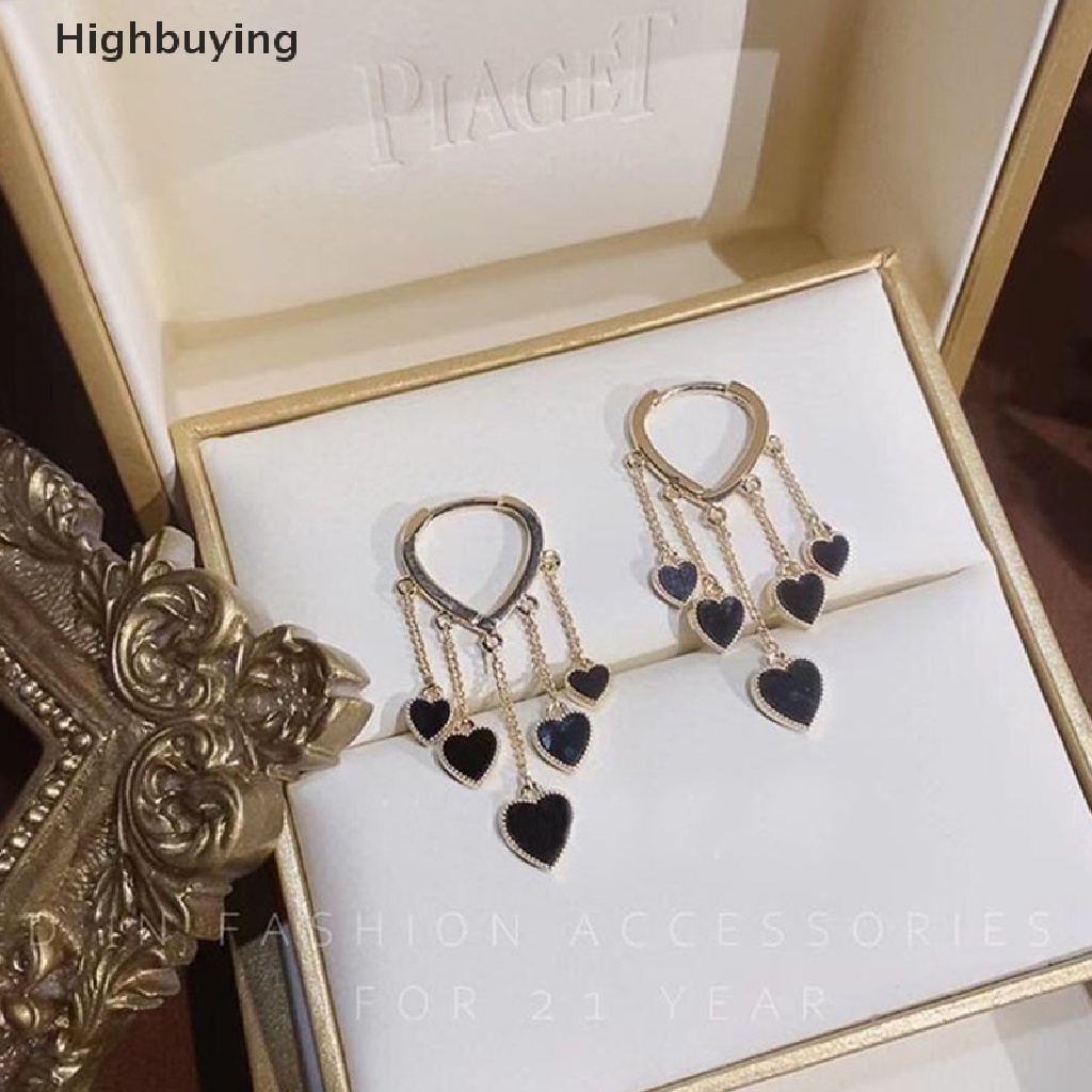 Anting Rumbai Gantung Bentuk Hati Warna Hitam Untuk Wanita Glory