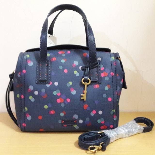 Tas Fossil Emma Satchel Navy Polka Dot