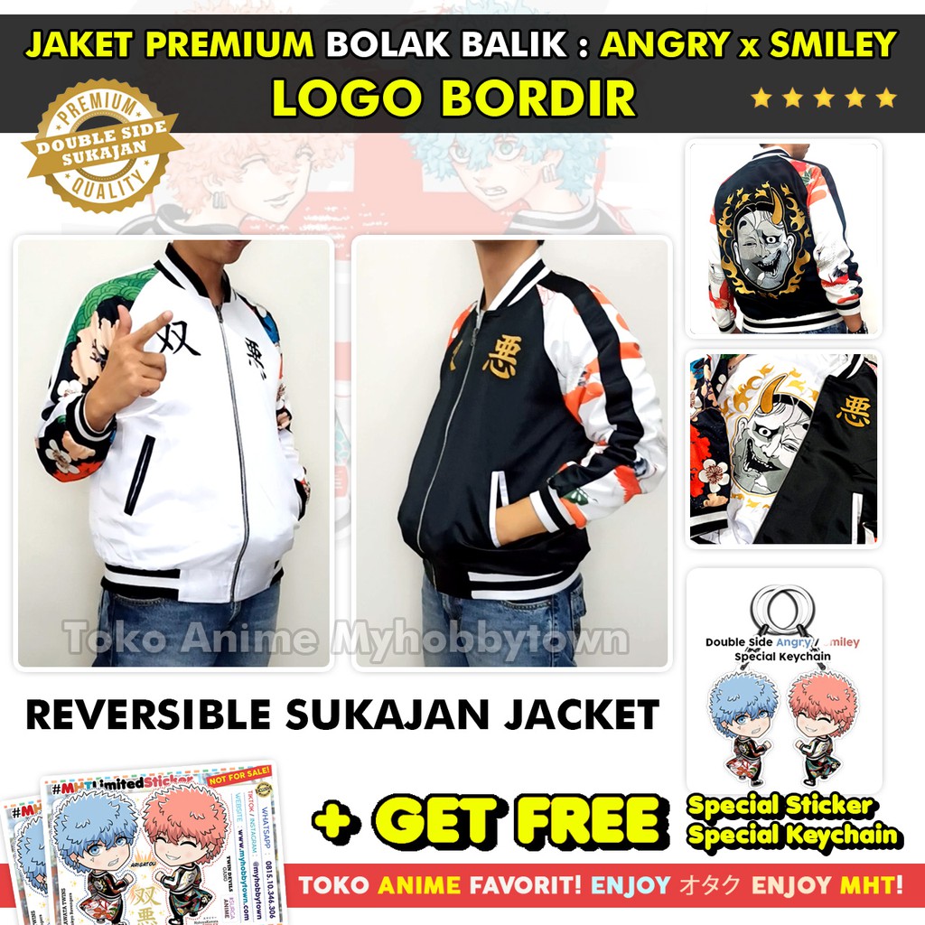 Jaket Smiley Angry Souta Nahoya Kawata Brothers Tokyo Revengers Bomber Sukajan Anime Special Cover Version BORDIR Tokyo Manji Twin Devils