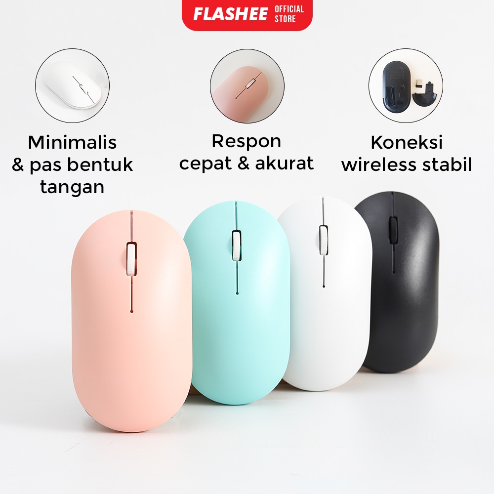 EP5W Flashee Mouse Laptop Warna Lucu Mouse Wireless Tanpa Kabel Desain Minimalis Mouse