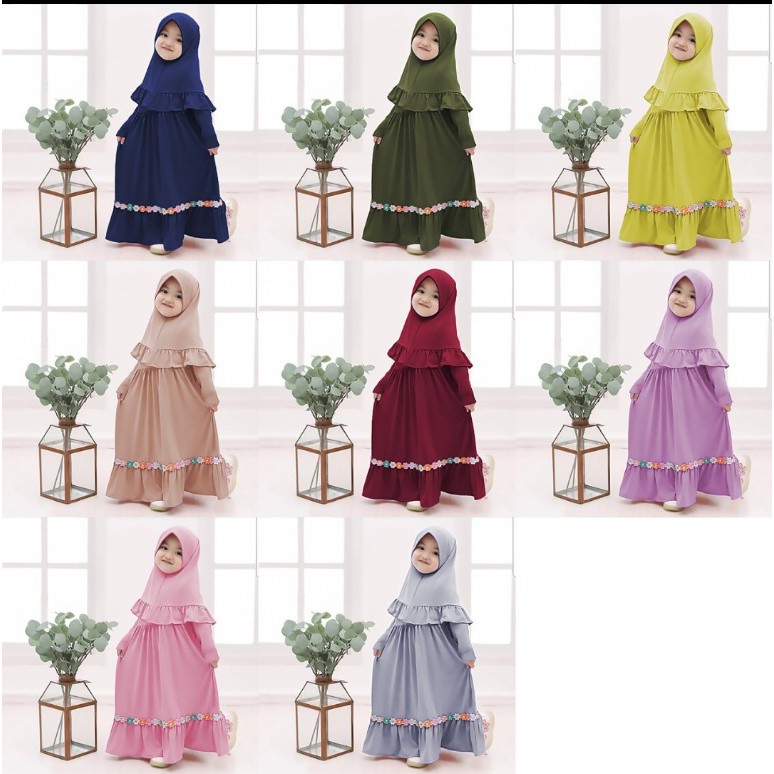 [COD] GAMIS MUSLIM ANAK PEREMPUAN RENDA KID ABILA  MAXIDRESS DAN KERUDUNG BERGO ANAK CEWEK