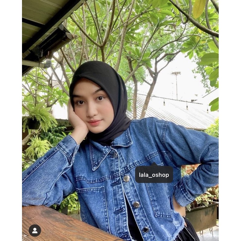 Destroy Ripped Crop Premium Jacket Jeans | Jaket denim jeans sobek wanita