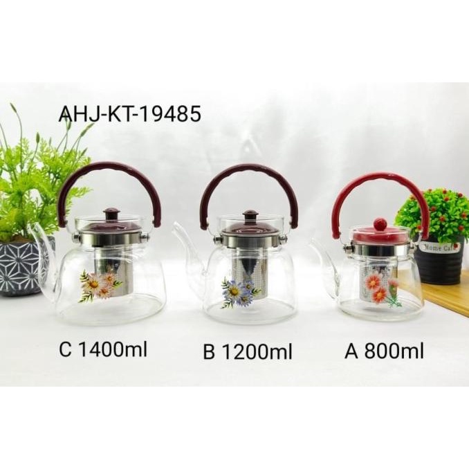 Glass Teapot Maker Teko Teh Kaca Dengan Saringan 1200Ml Teko Teh Kopi