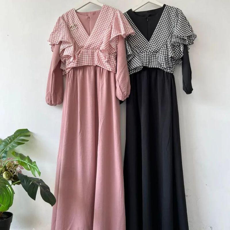 DRESS REGINA 2IN1 KOTAK, SHAKILA KATUN, GAMIS HIJAB MUSLIM, DRESS MAXY