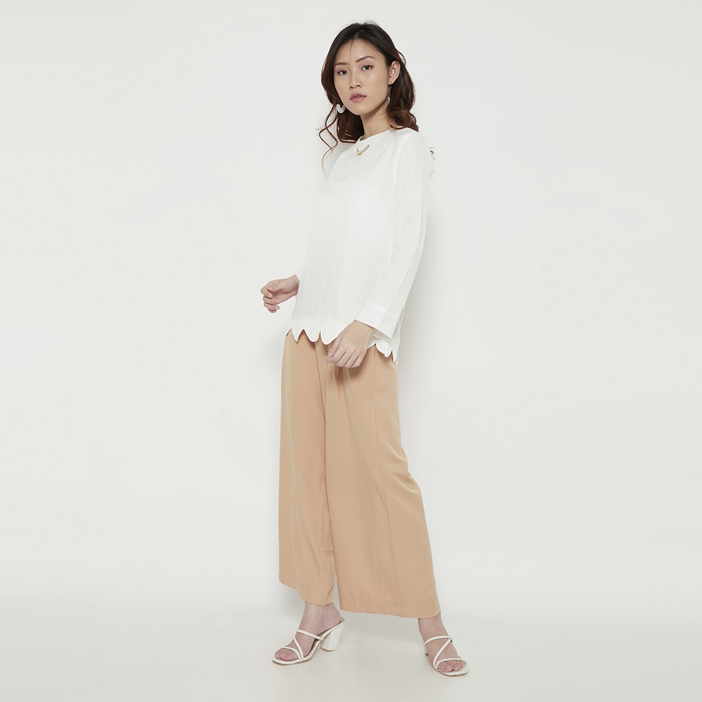 IE.DEMODE Arcane Blouse Wanita Atasan Kerja Kantor Polos Putih Basic Lengan Panjang Polos Putih-1