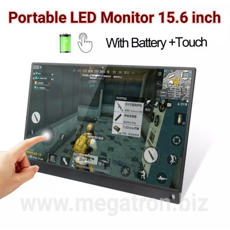 Portable LED Monitor 15.6" (Input: USB type-C & HDMI) - touchscreen & build-in rechargable battery