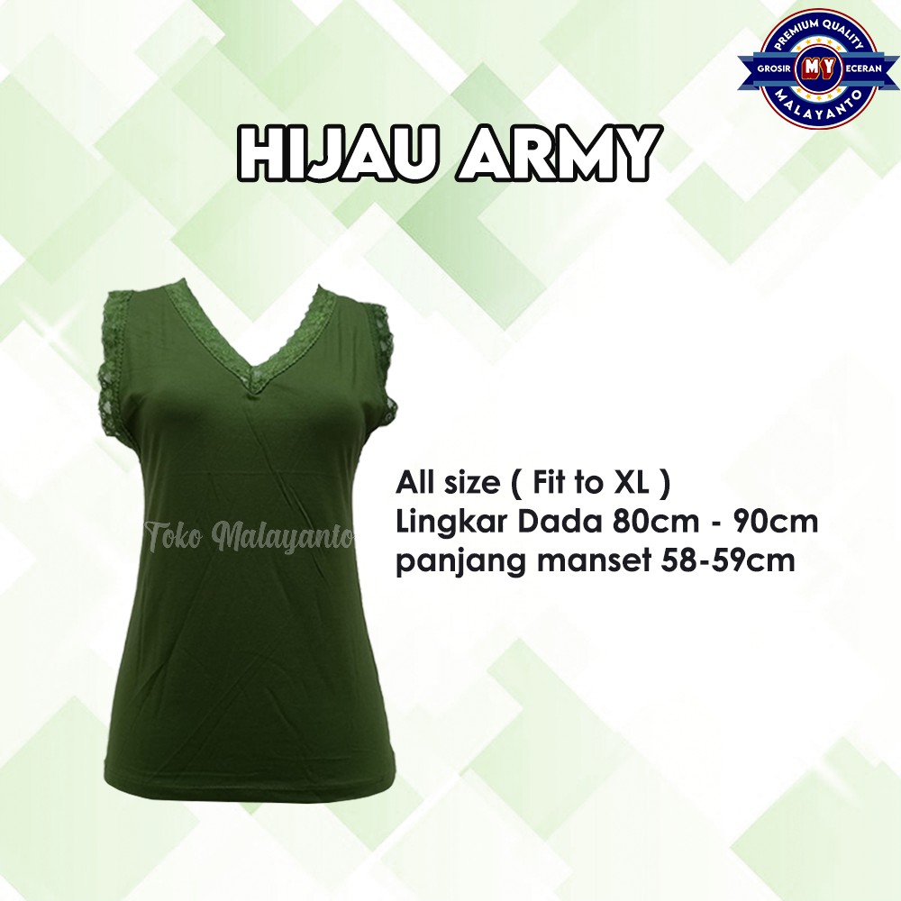 Tank Top Renda Kerah V Polos Warna Ukuran All size Ready Stok!!-Army