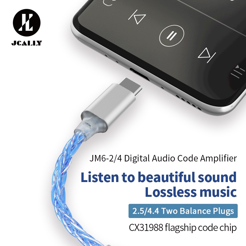 Jcally JM6 adapter decoding audio digital Tipe C Ke 2.5mm / 4.4mm balance CX31988 Hifi DAC mobile headset USB Tipe C Ke 2.5mm / 4.4mm