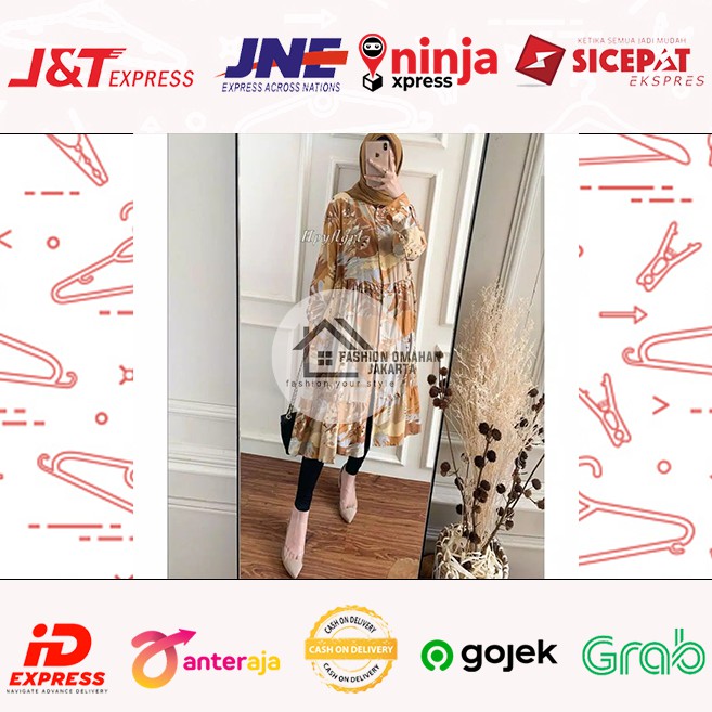 Fashion Omahan Jakarta (1 KG MUAT 6PCS) CHATI LONG TUNIK RAYON VISCOSE MOTIF