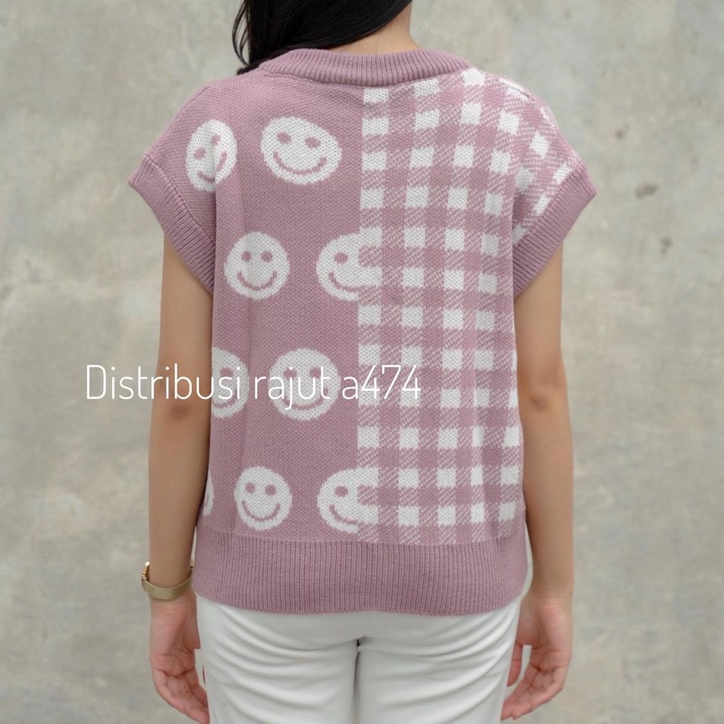 DR A474 VEST MOTIF TARTAN SMILE WANITA Flowery Day Vest Haideeorlin x Yurezalina