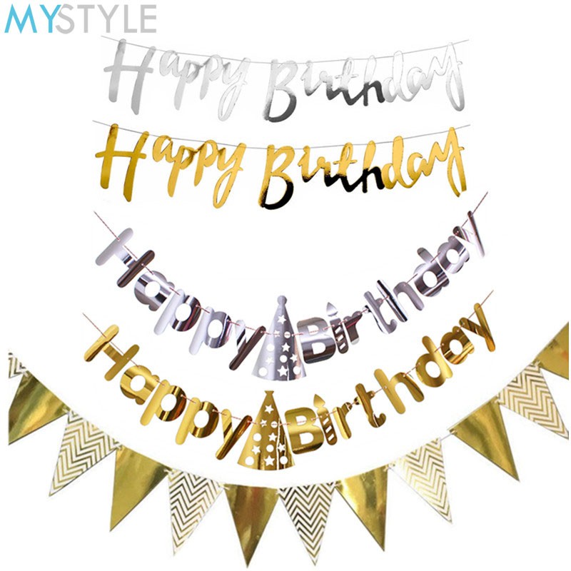 BANNER ULANG TAHUN SAMBUNG GOLD/SILVER BANNER HAPPY BIRTHDAY BANNER MURAH