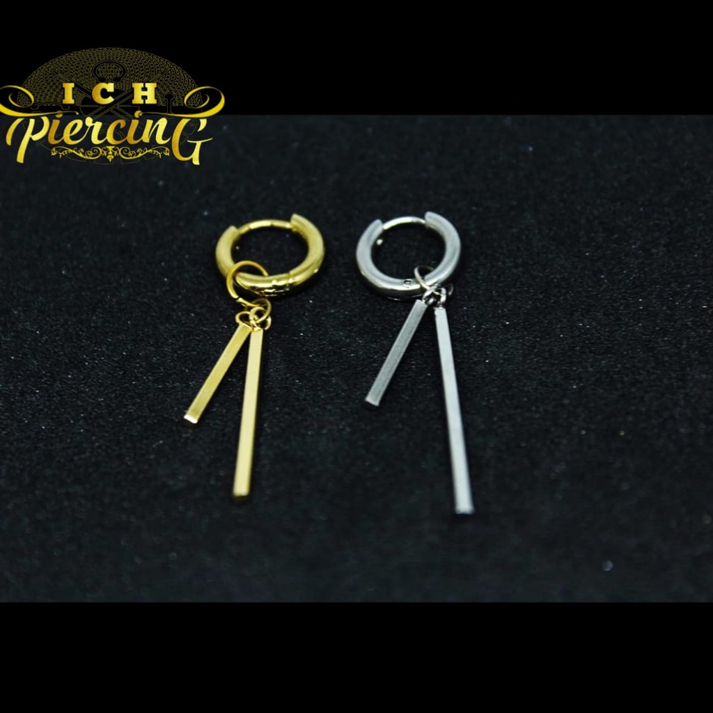 anting hoop batang kotak double/  anting tindik korea variasi gold silver