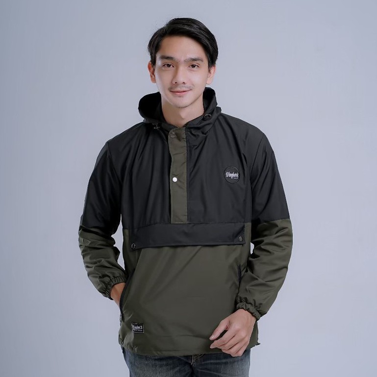 [COD] Jaket Hoodie Outdoor Cagoule Kantong Doraemon original-HITAM - HIJAU