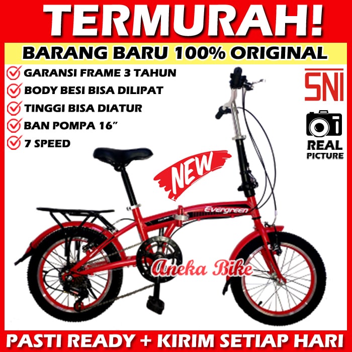 Sepeda Lipat Anak 16 inch Evergreen 6 Speed Murah-7 SPEED - MERAH