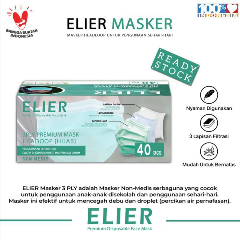 MASKER 3PLY HEADLOOP HIJAB BOSON ELIER KEMENKES