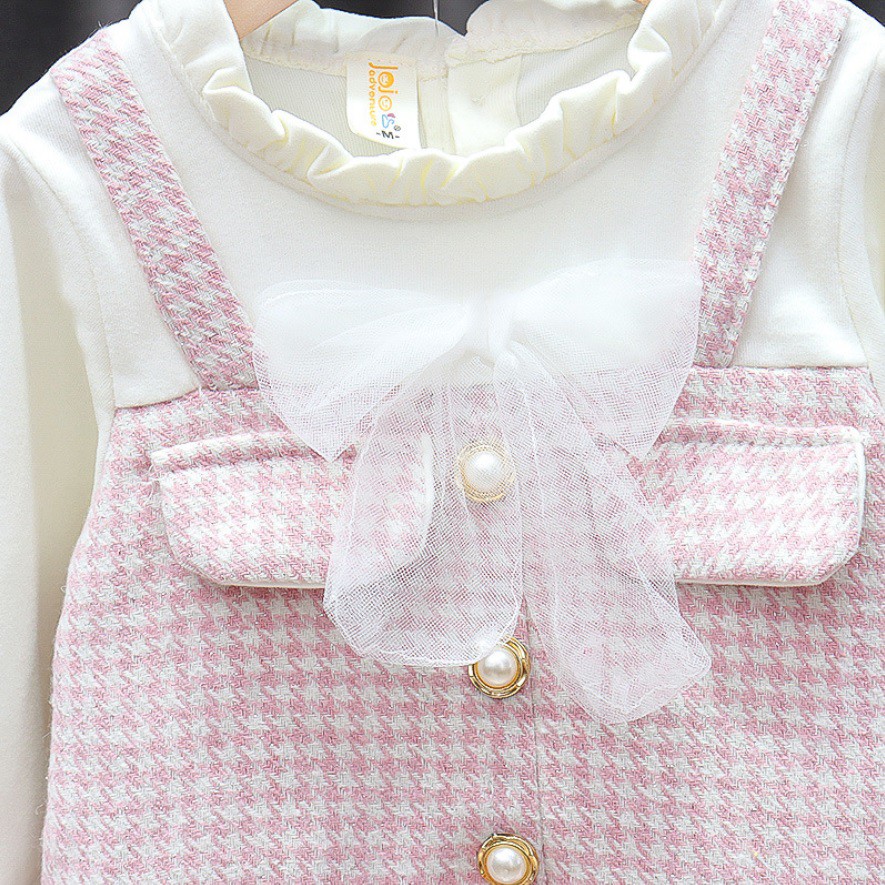 D91- Dress bayi /dress anak /pakaian bayi anak perempuan tebal  motif kotak kancing mutiara premium