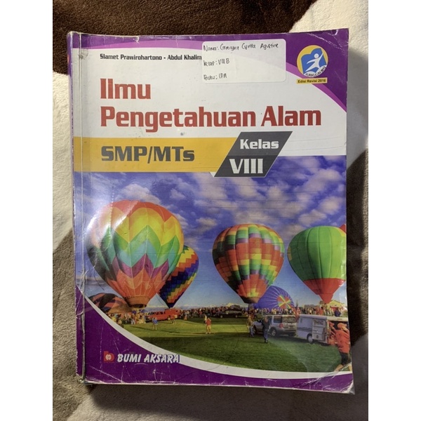 BUKU MATA PELAJARAN ILMU PENGETAHUAN ALAM ( IPA ) KELAS VIII ( KELAS 8 ) PENERBIT BUMI AKSARA